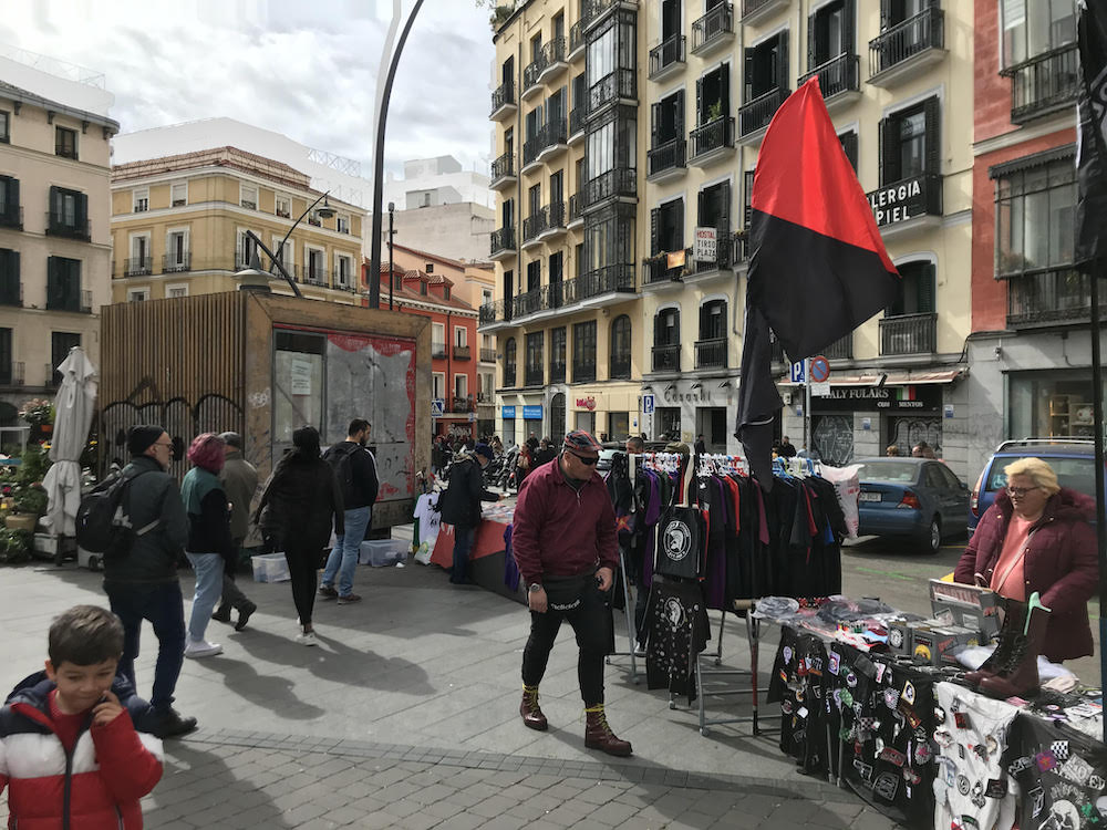 The famous Rastro flea market has a political flower market in Tirso de Molina, Madrid