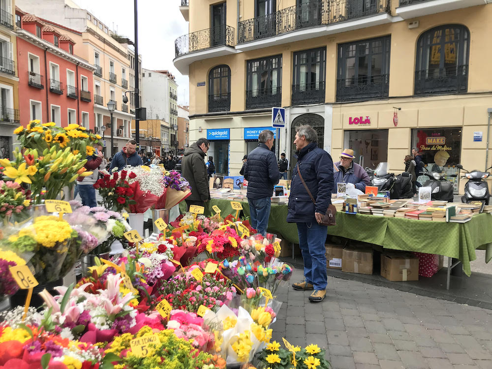The famous Rastro flea market has a political flower market in Tirso de Molina, Madrid
